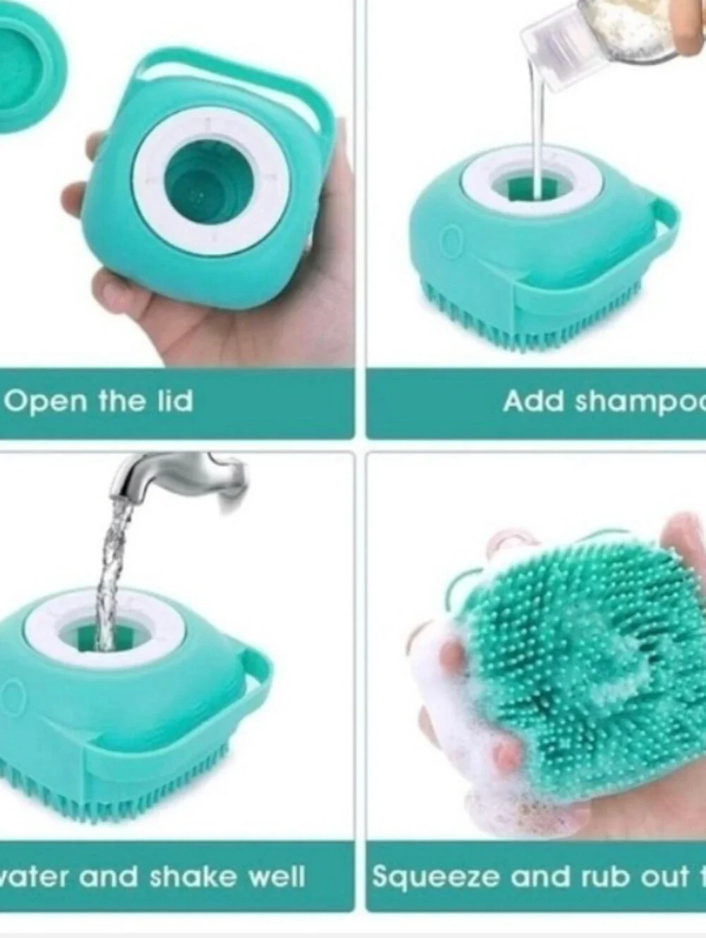 4 Pc 2x Dog Bath Brush Silicone Shampoo Dispenser Scrubber